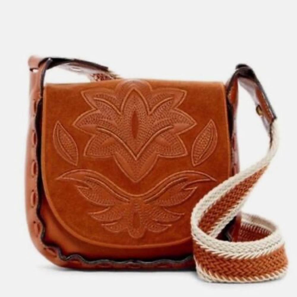 SAM EDELMAN NWOT Leather Emma Wide Crochet Strap Crossbody Shoulder Bag